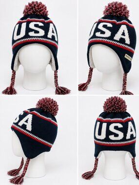 USA American Crown Trapper Hat Pom Pom Ear Flap Beanie Pennsylvania One Size